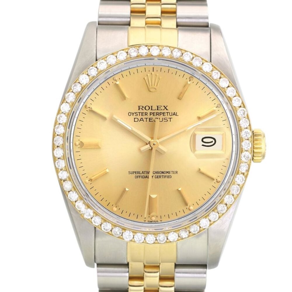 ROLEX DATEJUST CHAMPAGNE INDEX DIAL DIAMOND 18K GOLD & STEEL JUBILEE WATCH 16233